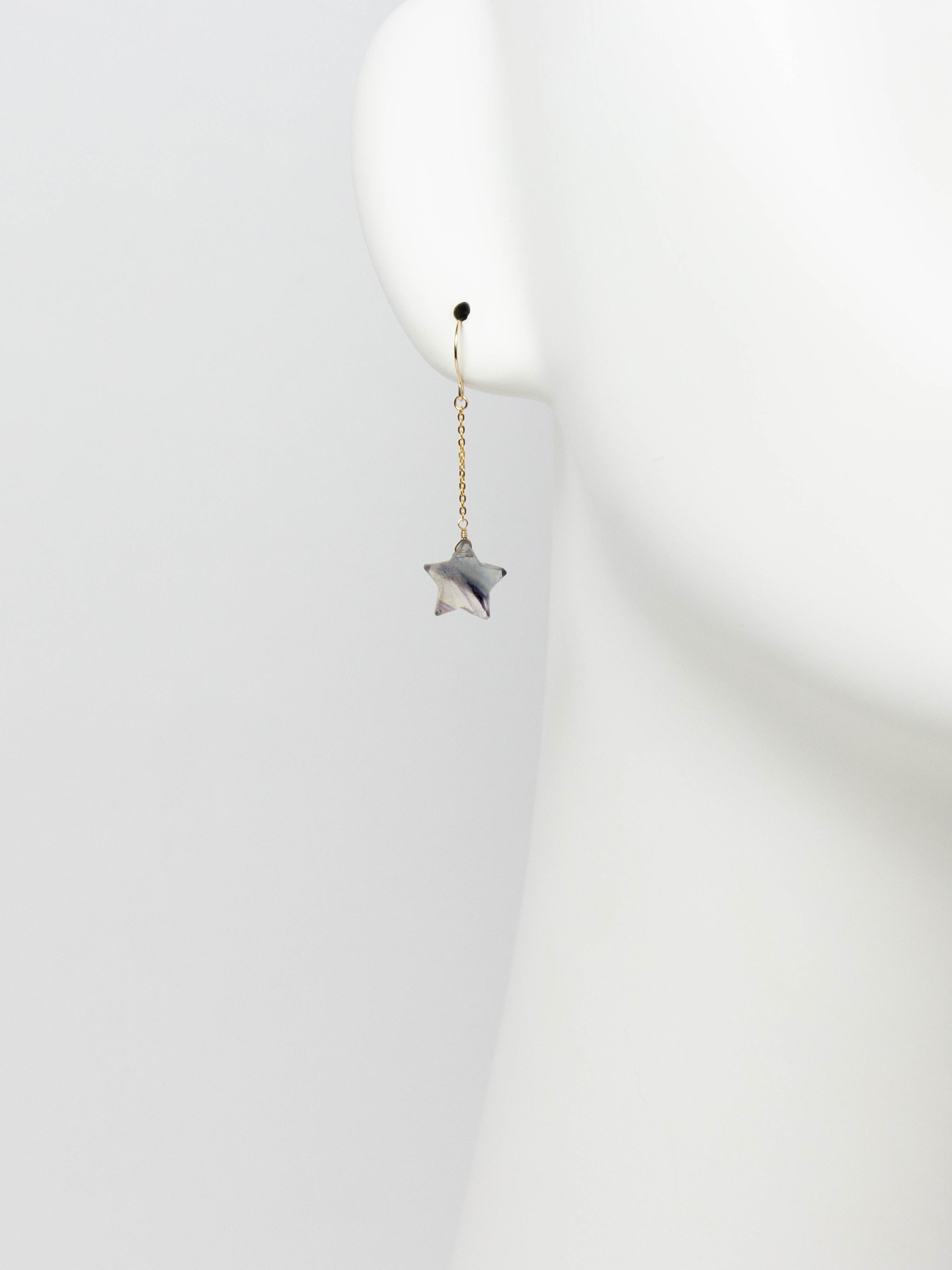 フローライト 星 K10ピアス-G／１点もの